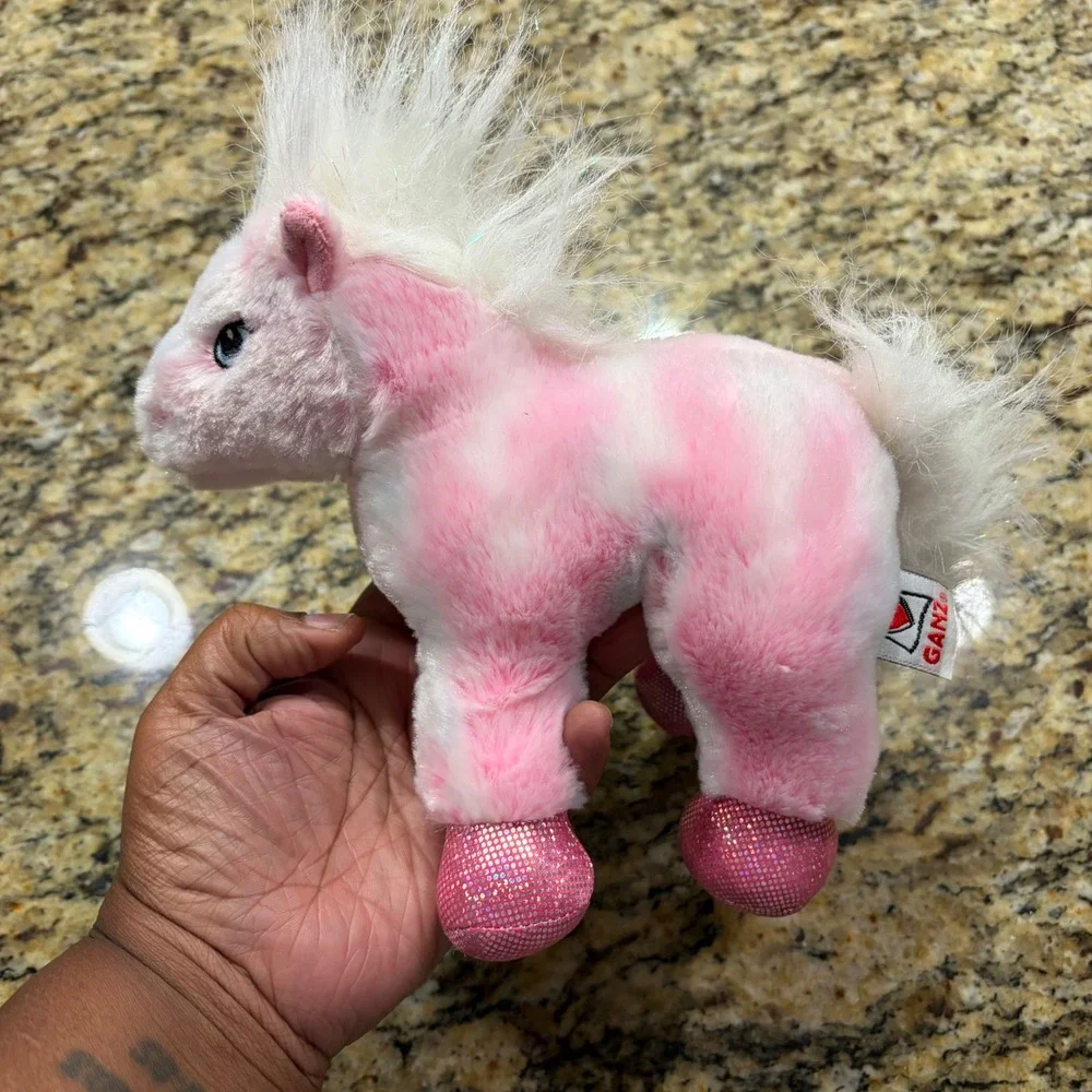 Ganz Webkinz Pink Pony Plush Stuffed Animal HM117 White Mane Tinsel  NO CODE